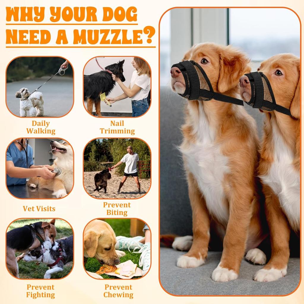 3Pcs Dog Muzzle Soft Mesh Muzzle for Small Medium Large Dogs Adjustable Strap Breathable Dog Mouth Guard Anti Biting Barking Chewing Suitable Pets