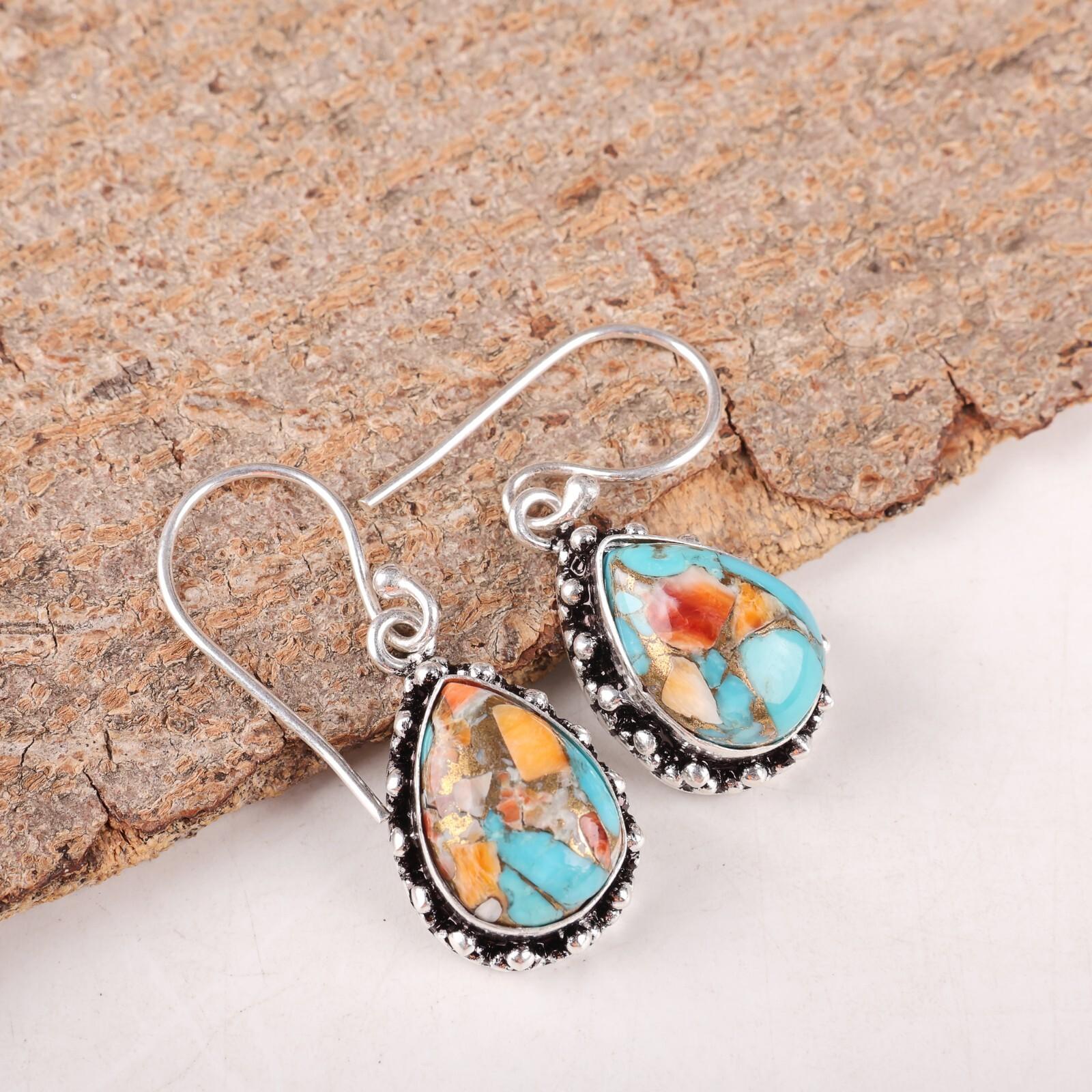 

Natural Spiny Oyster Gemstone 925 Sterling Silver Jewelry Dangle Earrings 1.41 EE-97-38