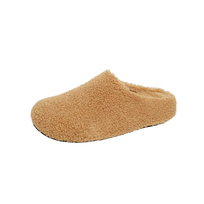 Grape Mother Autumn and Winter New Bag Head One Pedal Thermal Cotton Shoes Plush Half Slippers Women Wear Autumn and Winter