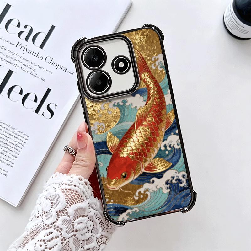 Goldener Karpfen Glücks-Koi Beschichtung Handyhülle Für Xiaomi Redmi Note 14 15 Pro Plus 13 12 11 11S 11T 10 9S 9 5G Sturzfest Airbag Abdeckung