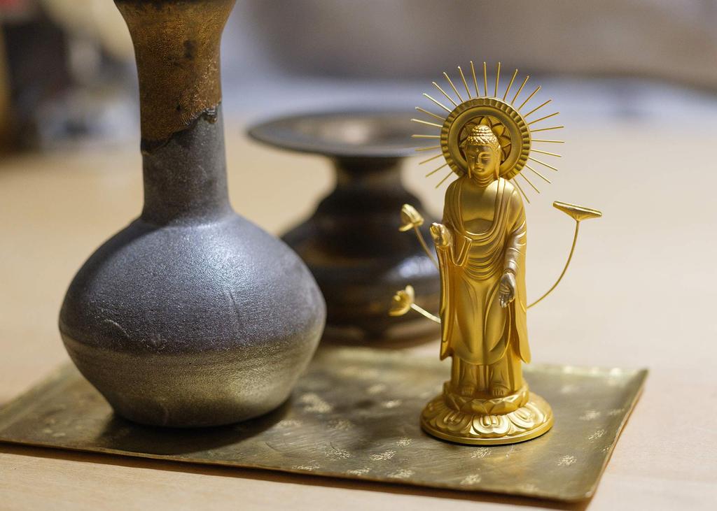 Amitabha Buddha Statue, 10.5cm (Gold plated24K Gold), by Makita Shuun, Based On the Jodo Shinshu Otani Sect (East), Takaoka Bronzeware (Amitabha