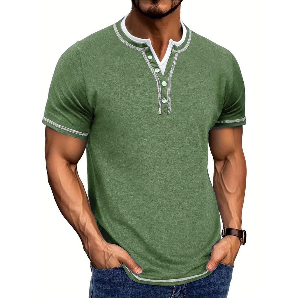 Men's Stylish Short-Sleeved Henley T-Shirt - Breathable, Casual, and Comfortable V-Neck Button Tops for Summer