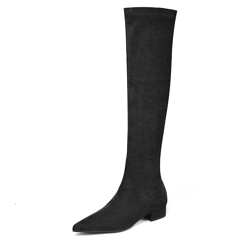 

Suede Leather Women s Winter High Boots 2024 Casual Low Heel Long Thigh High Boot For Girls Autumn Winter Shoes Ladies Elegant 44 чорний