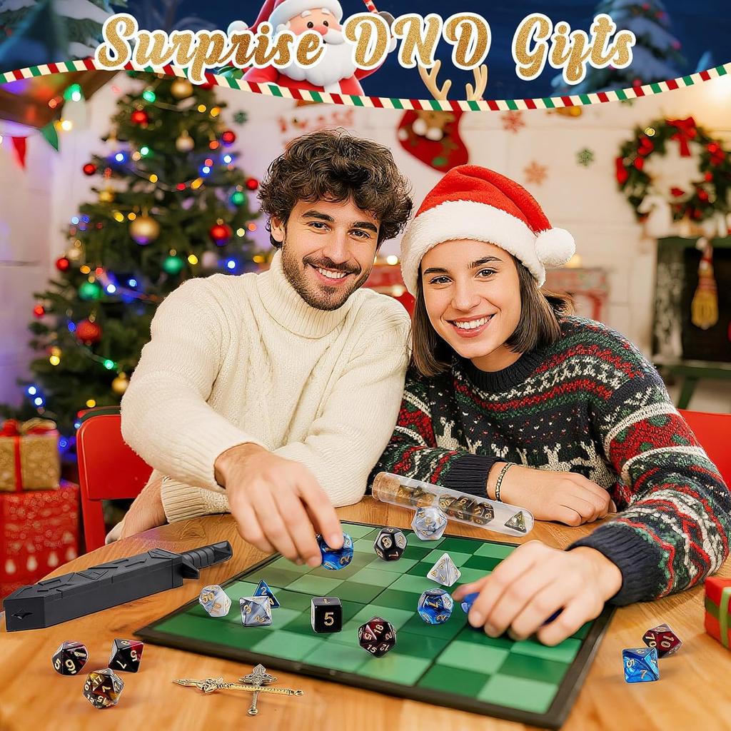 Weihnachts-Adventskalender 2025 Mystery DND Würfelset Urlaubs-Adventskalender 24 Tage für Dungeons and Dragons RPG MTG Rollenspiel-Brettspiel