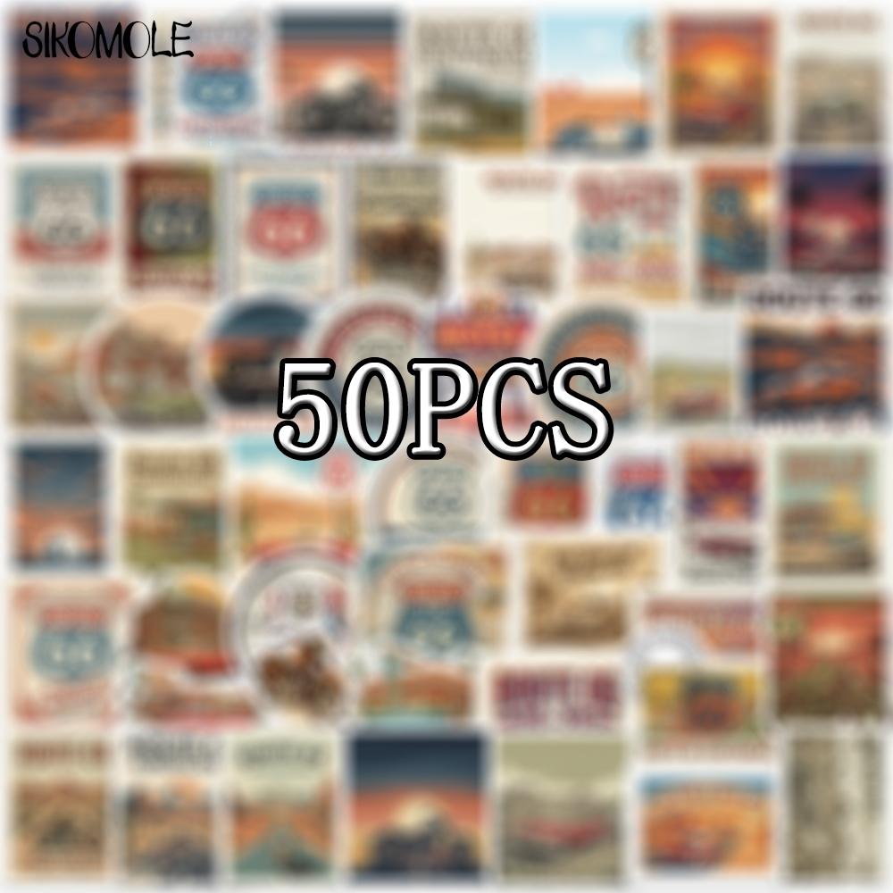 10 30 50 STUKS Route 66 Vintage Road Trip Stickers Retro Auto Motorfiets Woestijn DIY Decor Voor Telefoon Laptop Bagage Graffiti Sticker gray