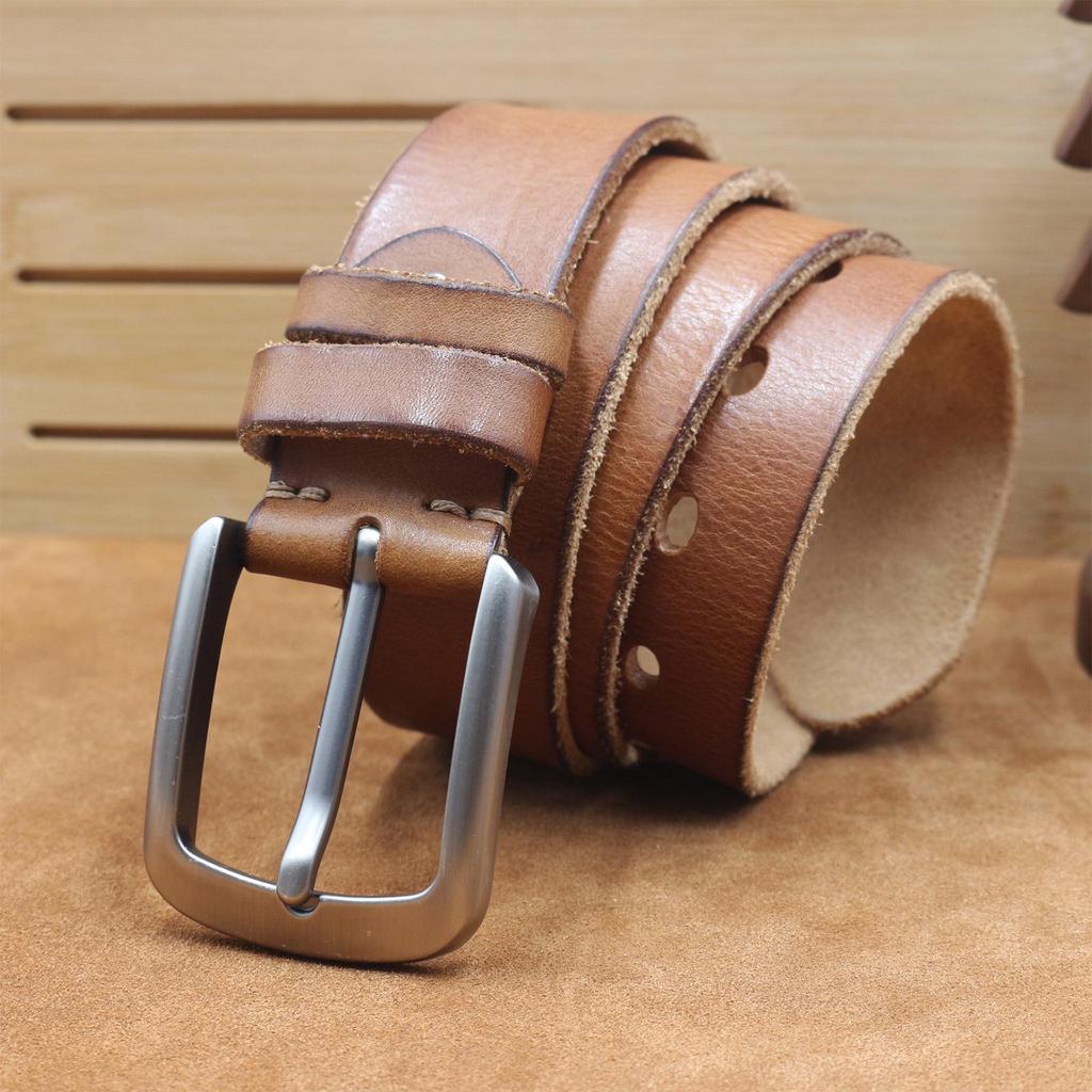 Men's Genuine Leather Retro Cowhide Pin Buckle Belt - Handmade Top Layer Cowhide