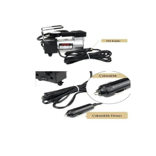 Metal Gövdeli Çakmaklık Girişli Araç Lastik Şişirme Pompası Kompresör