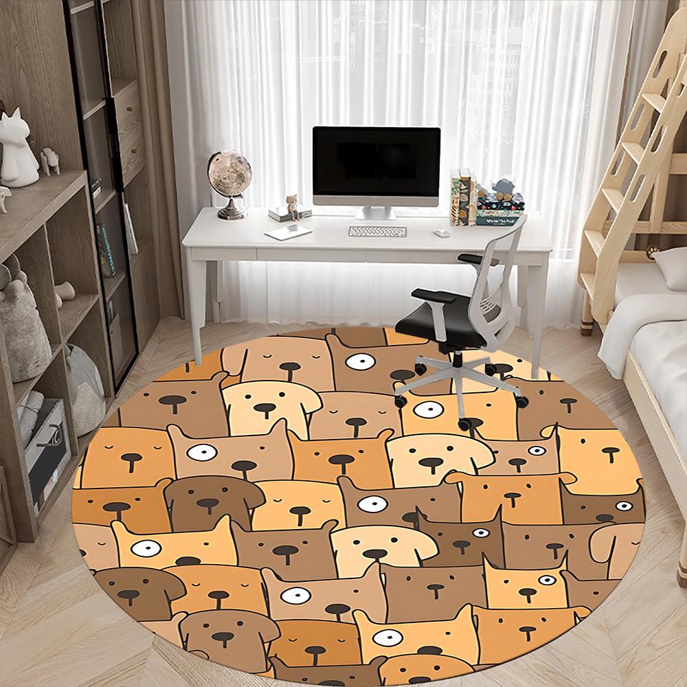1pc Dogs Pattern Office Round Area Rug, Indoor Mat Suitable For Office, Under Office Chairs Bedroom Living Room Home Decor, Room Deco