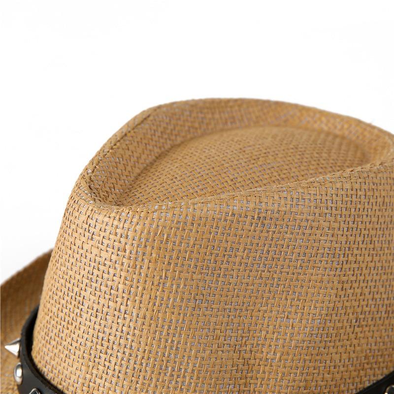 Hat Women's Summer Fashion British Top Hat Breathable Sun Hat Rivet Jazz Hat Men's Trend Straw Top Hat