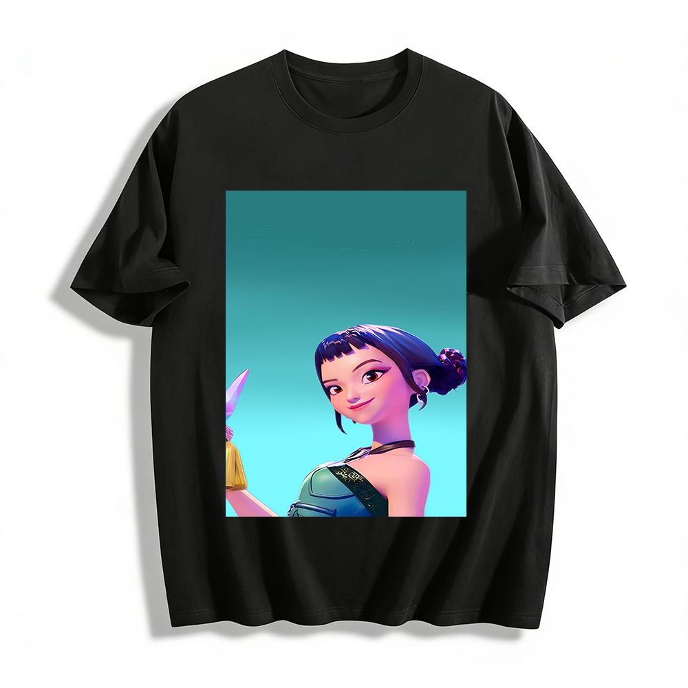 

Chinese Style Mulan Cartoon Print T-Shirt Loose Casual Unisex Daily Wear Top Pure cotton T-shirt XXS