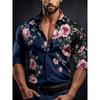 Men's Contrasting Rose Print Long Sleeved Shirt with Slim Fit Collar Shirt for Vacation Parties and Street Fashion Tops