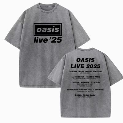 Vyriški Moteriški OASIS Live 25 Turo Vintažiniai Vasariniai Trumpomis Rankovėmis Skalbti Marškinėliai Definitely Maybe Rokas