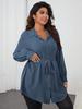 European-American Elegant Long-Sleeve Lapel Button Tie Women's Mid-Length Shirt