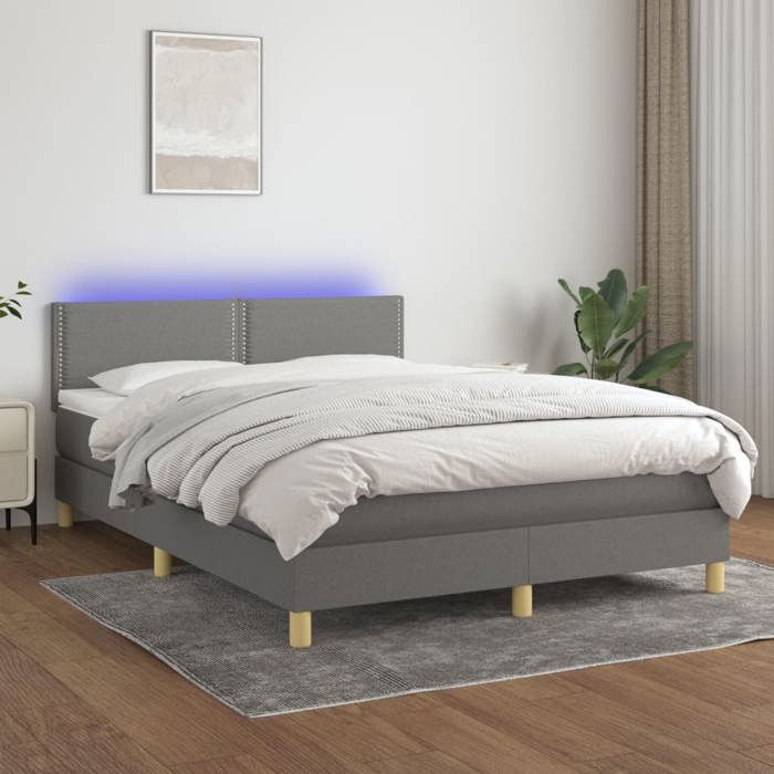 Maison Exclusive - Sommier à lattes de lit et matelas et LED Gris foncé 140x200 cm
