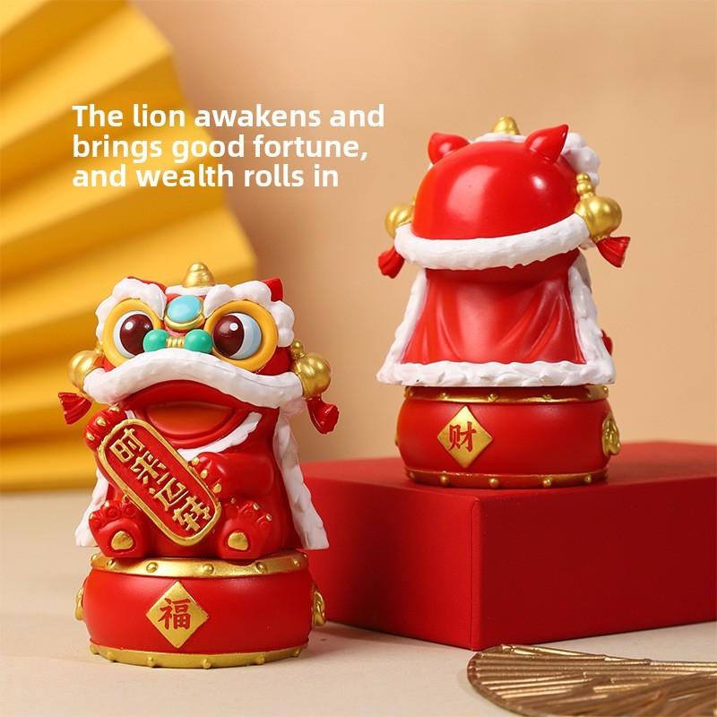 Chinese Style Resin Lion Figurine Home Decor For New Year Celebration Gift