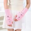 Women's Sweet Lolita Fingerless Gloves White Long Hand Gloves Warm Knitted Arm Sleeves Gothic Girls Cute Shiny Stars Arm Warmers