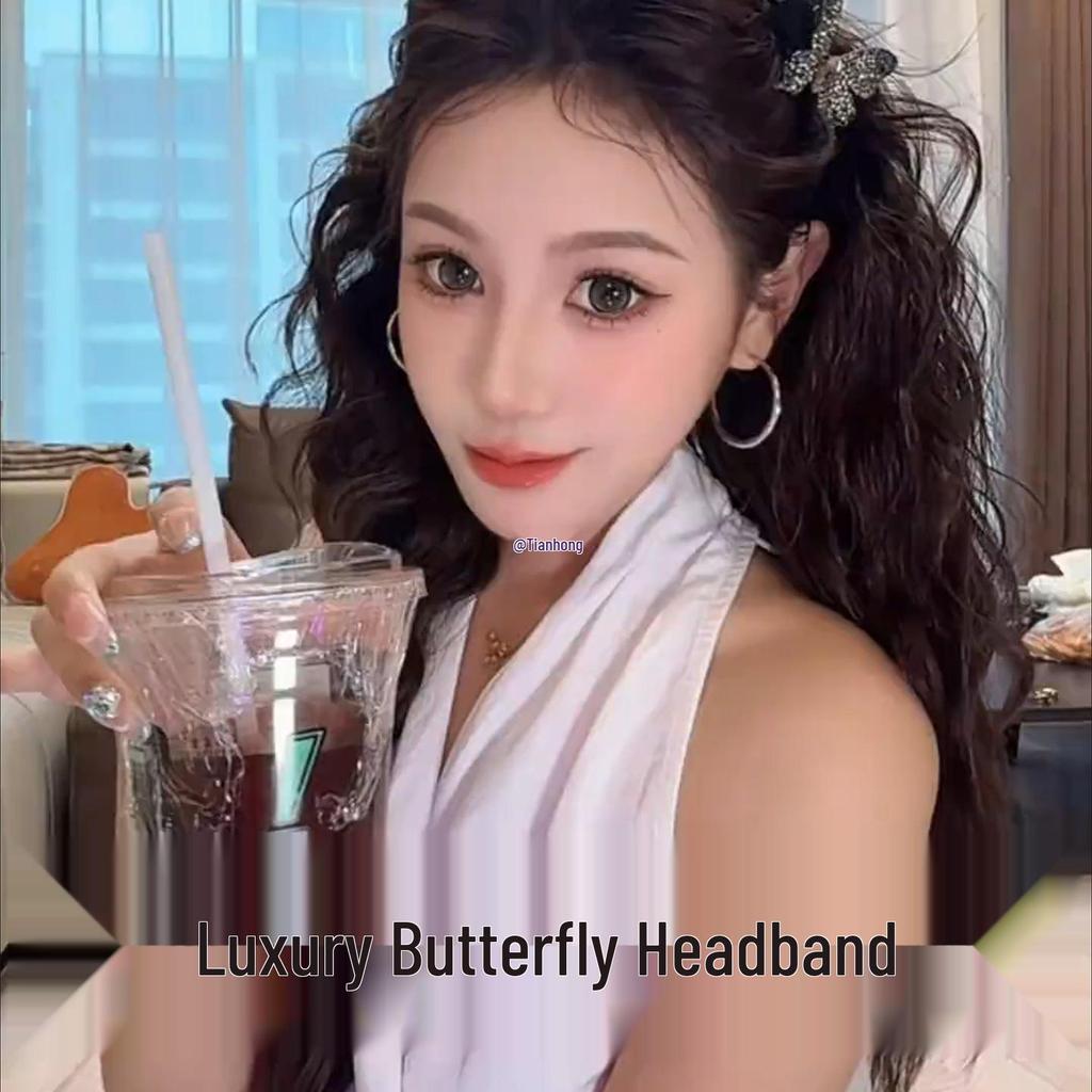 2025 Women's Rhinestone Butterfly Headband and Hair Clip