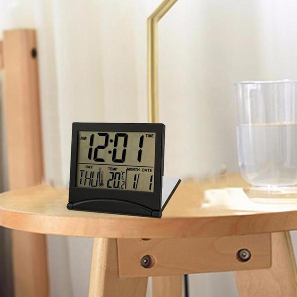 Cyfrowy LCD Składany Pulpit Budzik Podróży Kalendarz Temperatury Drzemki Zegar