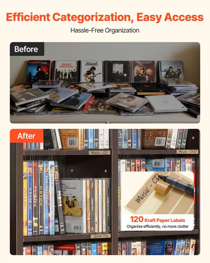 Media Storage Cabinet, 8-Tier DVD Shelf Organizer, 559 x 222 x 1295 mm Multimedia Storage Organizer for CDs, DVDs, Books and Games, CD Shelf for