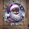 In-Stock Wooden Black Santa Claus Round Hanging Door Sign - Christmas Decoration