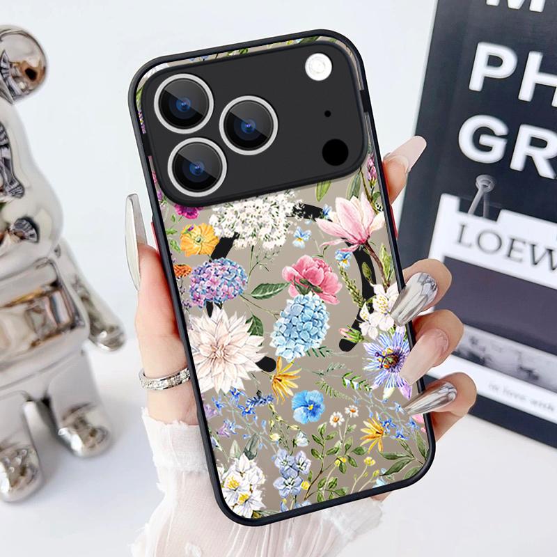 Vintage Floral Pattern Case For iPhone 17 Pro Max Magnetic For Magsafe Hybrid TPU+PC Matte Cover For iPhone 16 Pro Max 15 14 13 12 11 16E Air
