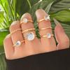 Colorful Stone Rings Set for Women Girls Trendy Metal Geometric Square Round Rings Jewelry Gifts Accessories