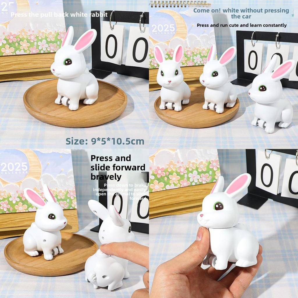 Little Toy Childrens White Rabbit Inertia Press Rebound Force Animal Cartoon Car