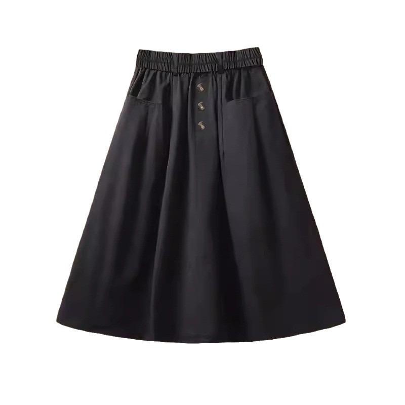 Women's Three-button Casual Fashion Skirt Spring Summer Elastic High-waist Mid-long Skirt