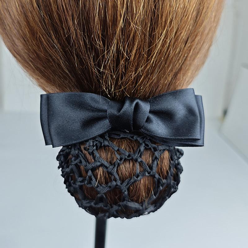 Nurse Stewardess Hair Accessories Bowknot Stripe Net Bun Hair Cover Women Barrette Net Bun Crochet Net Bun Snood