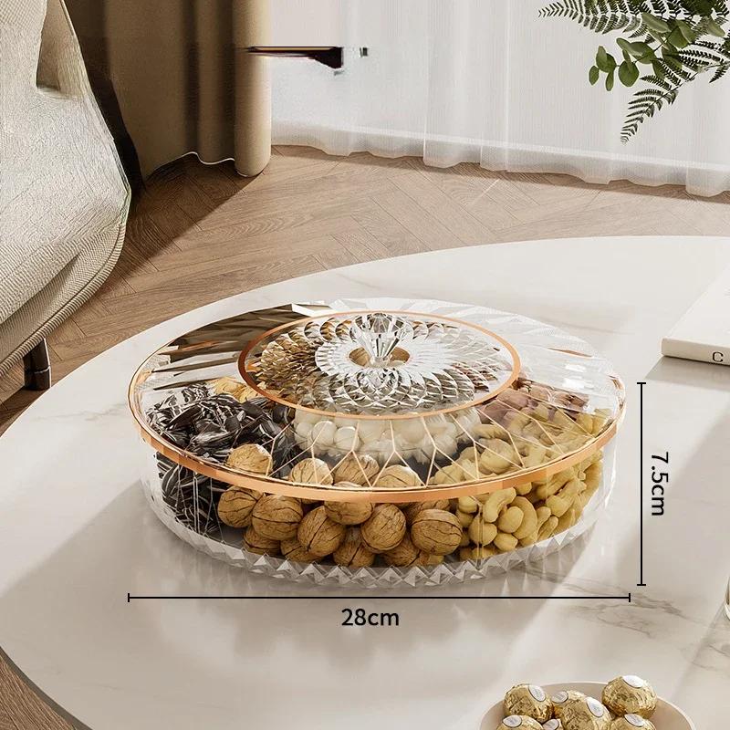 Hochwertige Snack-Aufbewahrungsbox 360 Grad drehbar Transparent Süßigkeiten- und Trockenfrüchte-Aufbewahrungsbox Heim-Snacktablett Desktop-Dekor