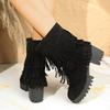 Fashion 2025 New High Quality Sexy Suede Black Tassels Riding Boots Women Winter Side Zipper High Heel Western Fashion Boots