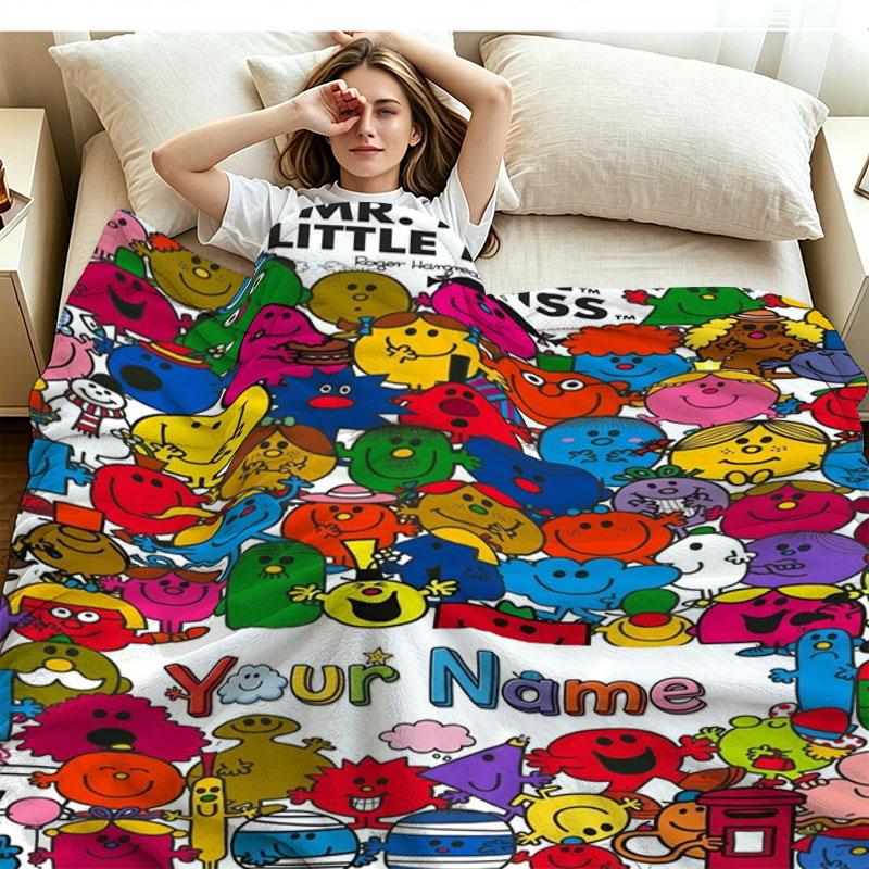 1PC Mr. Men Little Miss Custom Name Patterned Flannel Blanket Suitable For All Seasons for Home Decor Warmth and Comfort Gifts Holiday Present