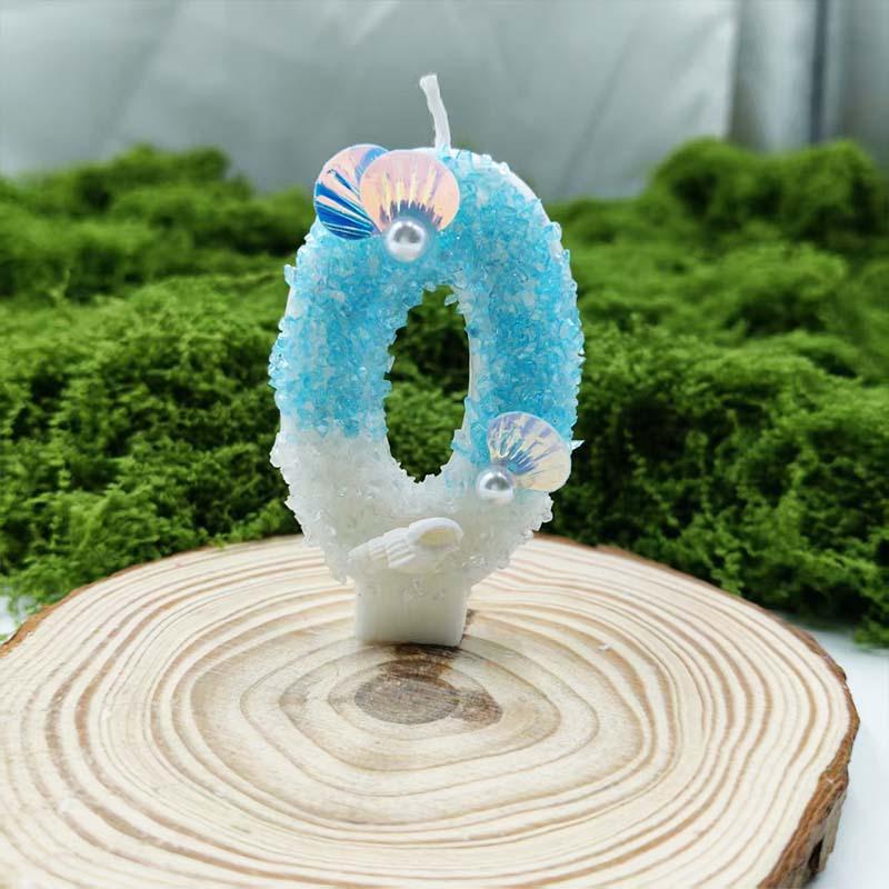 Blue and White Beach Digital Candle Birthday Cake Decoration Plug-in Birthday Candle Creative Design Exquisite