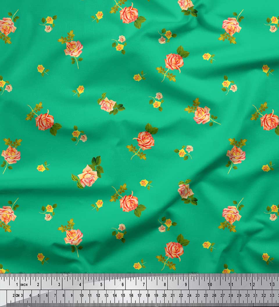 

Тканина Soimoi Black, Японія, креп-сатин, листя та троянди Grandiflora, квіткові принти на тканині на метр 42 дюйма 42 Inch Wide - Poly Crepe зелений