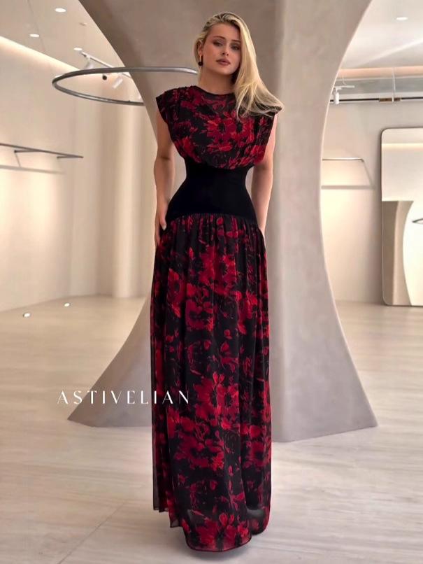 Retro Rosenmuster Kleid - 2025 Europäischer & Amerikanischer Trend