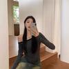 Koreanischer Chic Graues Gestreiftes Off-Shoulder Slim-Fit Damen-T-Shirt
