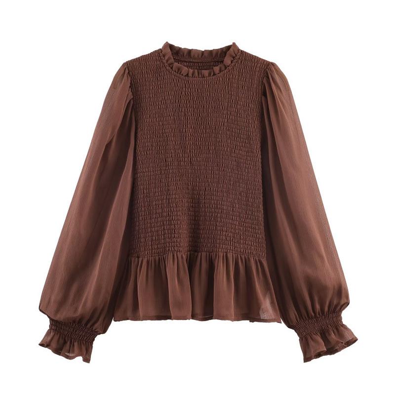 

2026 Spring European & American Versatile Slimming Ruched Long-Sleeve Top Medium