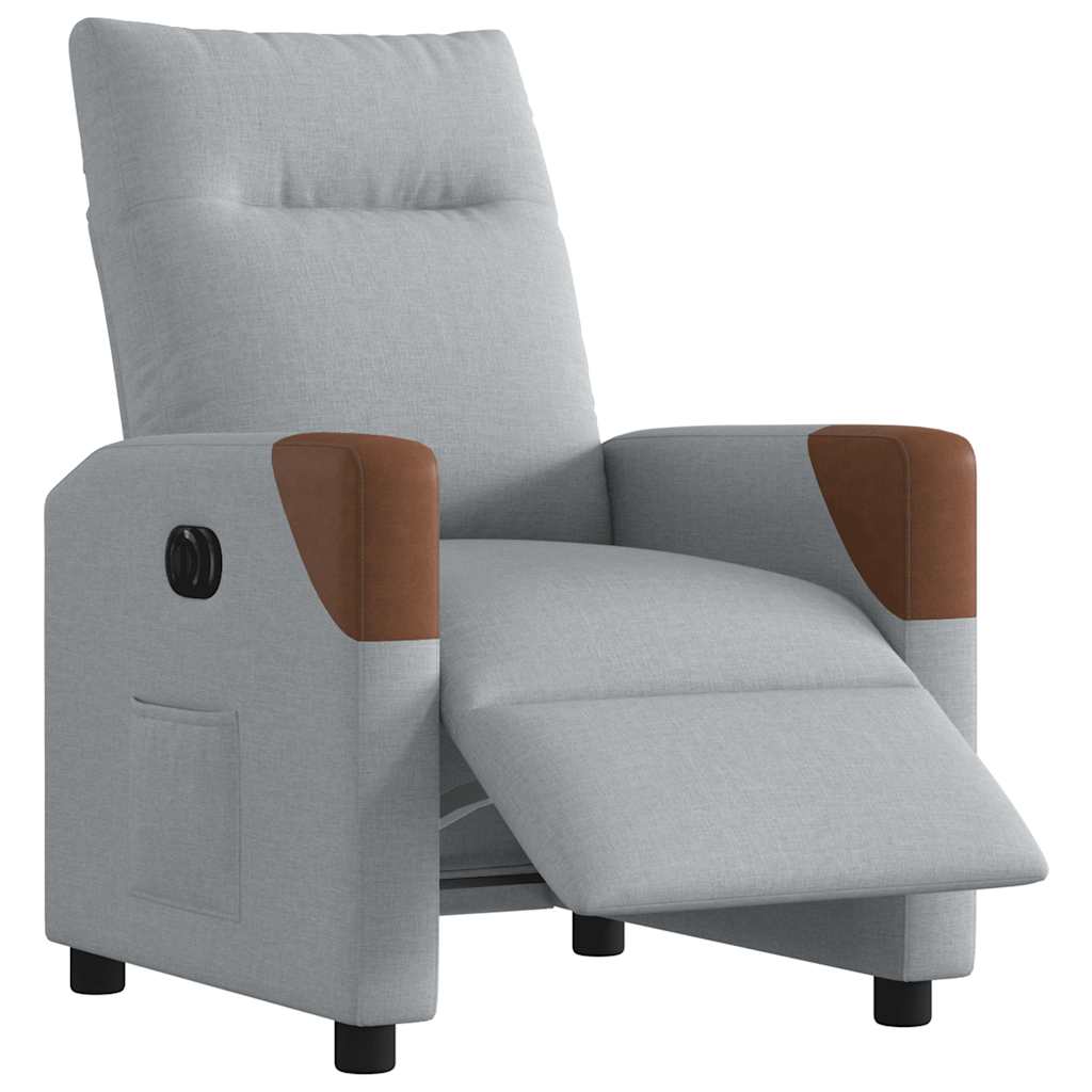 Electric Reclining Armchair, Light Grey, Upholstered In Fabric