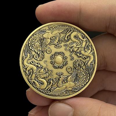Dragon och Phoenix lovande bronsmedalj, Zodiac Dragon och Phoenix pläterade guldmynt, Hundred Bird Scale Clan, Happy Phoenix Coin