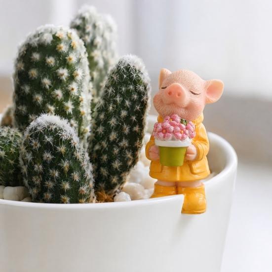 yangyizhi 2PCS Micro Landscape Ornaments, Mini Pig Figurines, Durable Resin Waterproof for Potted Plant Landscaping