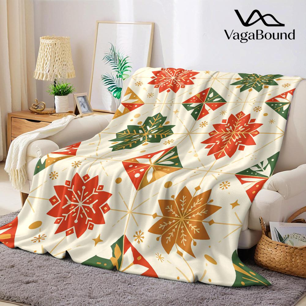 Christmas Snowflake Tiles Flannel Blanket Warm Soft Halloween Christmas All-Season Couch Decorative Cozy Warm Gift