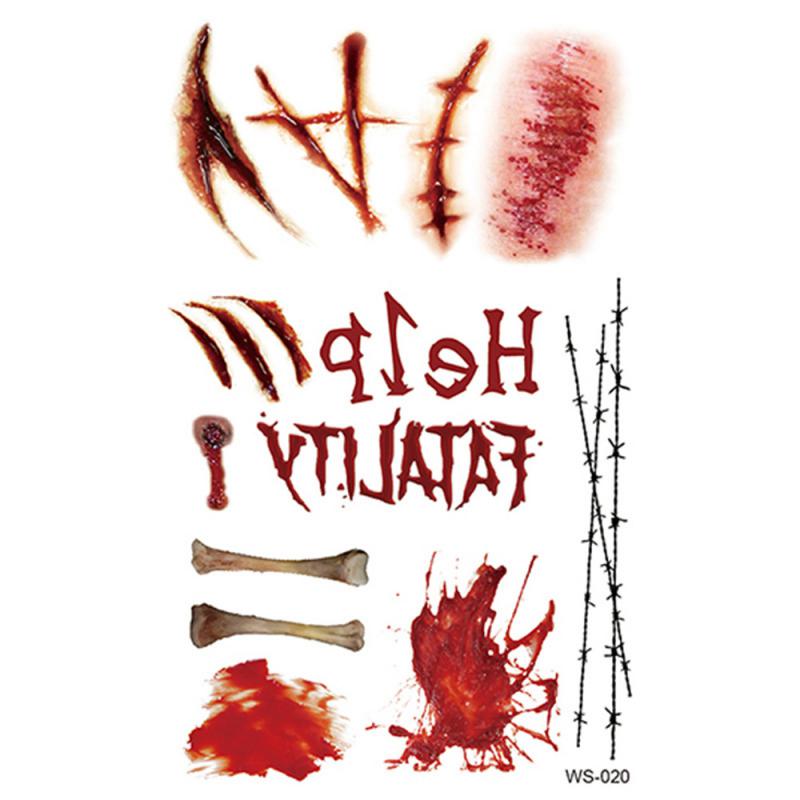 Halloween Realistic Terror Wounds Tattoos Waterproof Tattoo Sticker With Fake Scab Blood Special Costume Small Neck Fake Tatoo