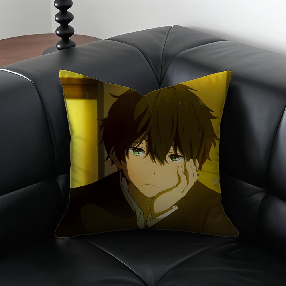 H-Hyouka Pillow Japanese Anime Peripheral Cushion Cover Pillow Case Anti-Dustmite Invisible Zipper Silky Plush Cushion