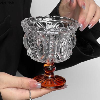 Crystal Glass Cup High Footed Ice Cream Cups Dessert Cup Goblet Beverage Cups Dessert Bowl Wine Glass Drinking Glasses