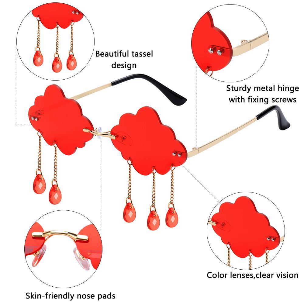 Fashion Funny Cloud Shaped UV400 Clouds Tassel Sunglasses Rimless Sunglasses Disco Glasses Steampunk Sunglasses