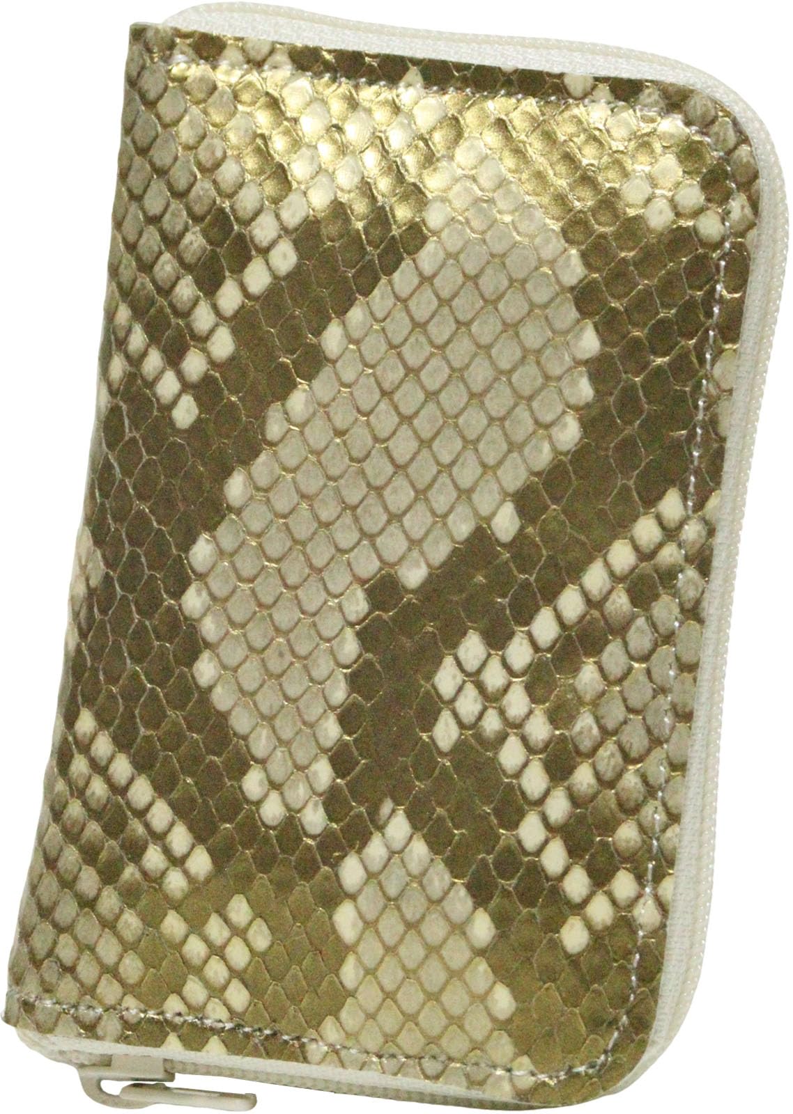 Золотой, Сделано в Японии, Кошелек для мелочи из кожи алмазного питона, Компактный, Маленький, Тонкий, Сделано в Японии, Натуральная кожа, Выделанная кожа, Легкий, Мини