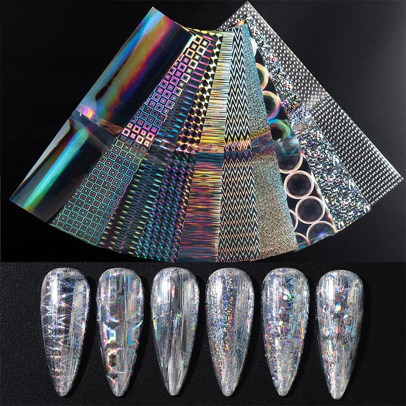 10 Sheets Feng Shui Ink Staining Nail Foils Transfer Paper Laser Nail Art Stickers Decal Pattern Printing Mold Manicure Tool