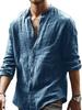 European and American Men's Autumn New Products Men's Solid Color Casual Stand-up Collar Long-sleeved Shirt Linen Cardigan.
