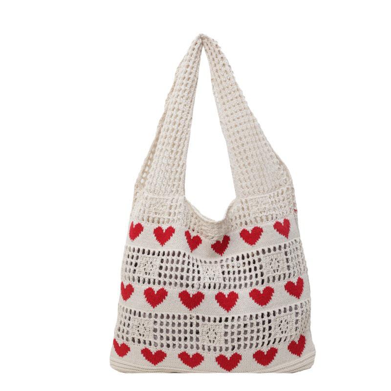2024 Women's Heart Cutout Knitted Tote: Large-Capacity Handbag, Beach & Shopping Bag