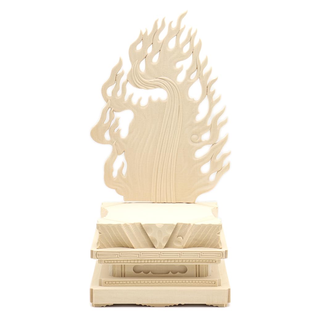 special Buddhist statue Acala seated statue inches height 31 width 16 depth carved cypress wood Flame halo Square rock base 1104 Kurita's [Myo-o] 3.5